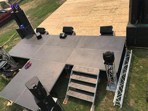 Stage floor material installation methods