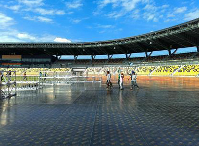 Giant Parthenon style stage trusses in Philippine Olympic City Install