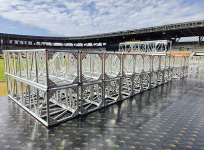 Giant Parthenon style stage trusses in Philippine Olympic City Install